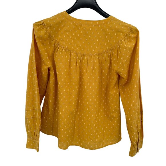 Wonderly Long Sleeve Shirt Yellow Gold Puff Sleeve BOHO Embroidered Medium NWT - Picture 5 of 8